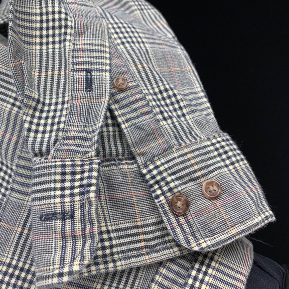 Viyella London Flannel Button Down Shirt Lg Houndstooth Plaid Cotton Wool - Picture 4 of 10